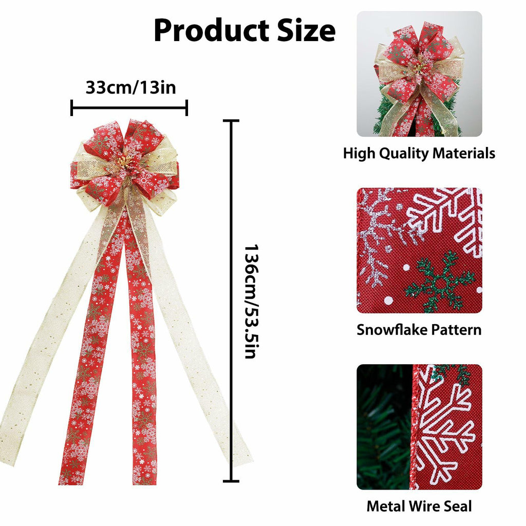 Filltown Christmas Tree Topper Bow 53x13 Inch Red & Gold Xmas Ornament