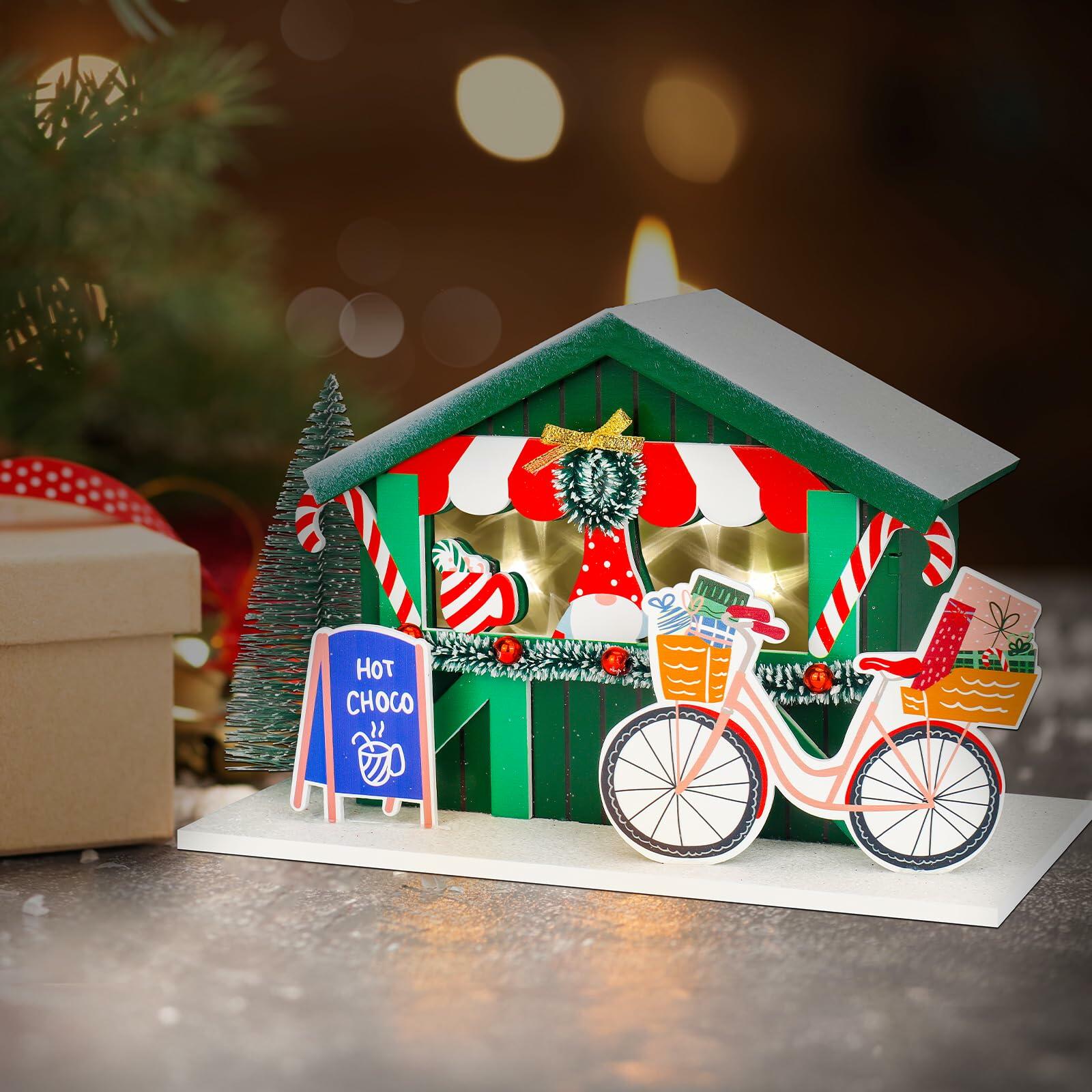 [Like New] Zqoyn LED Lighted Christmas Village Set Indoor Table Decor Bicycle