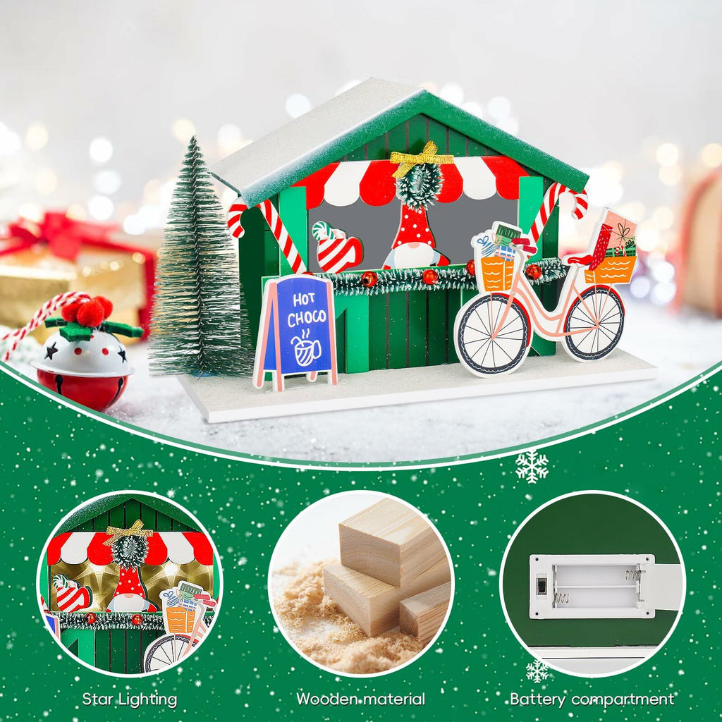 [Like New] Zqoyn LED Lighted Christmas Village Set Indoor Table Decor Bicycle