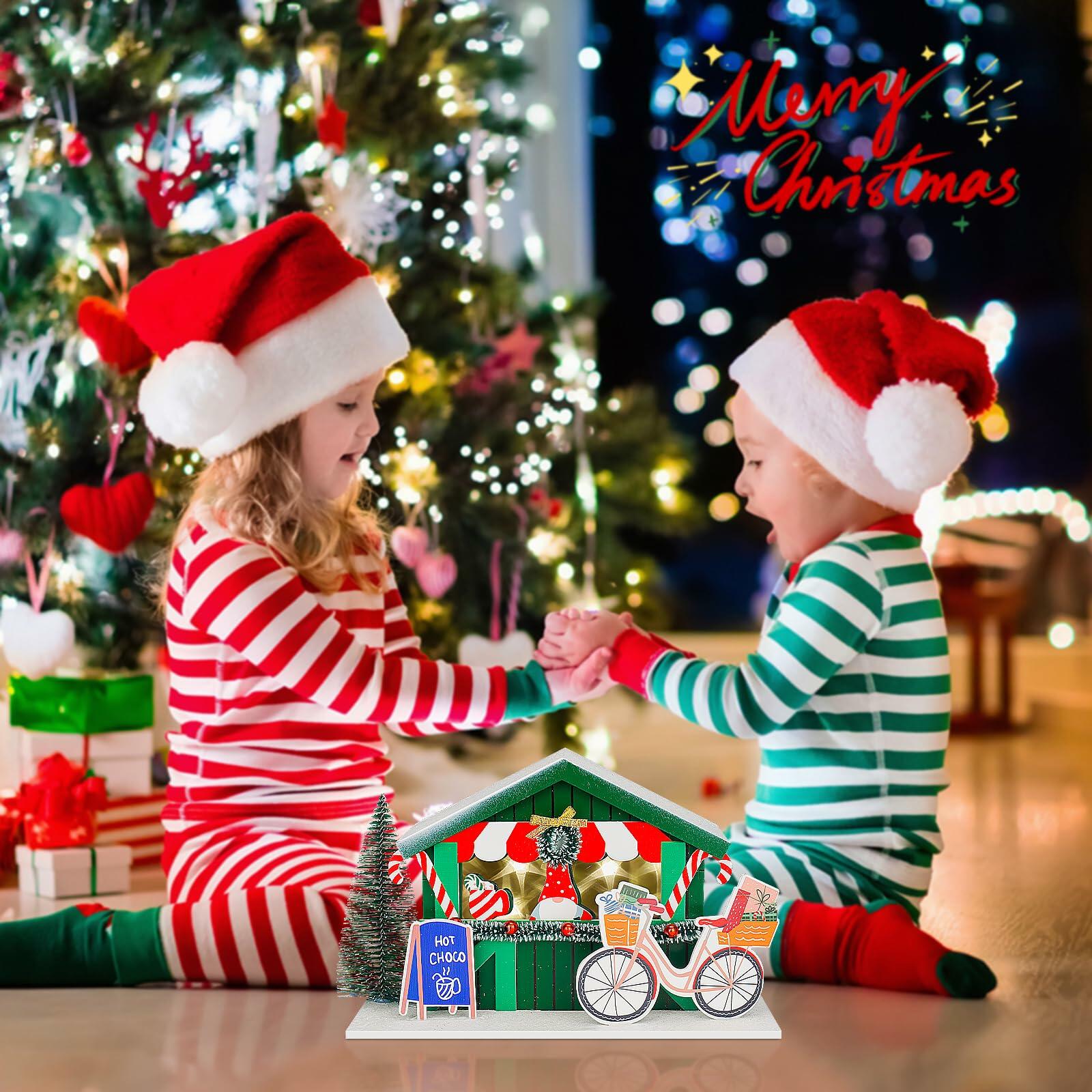 [Like New] Zqoyn LED Lighted Christmas Village Set Indoor Table Decor Bicycle
