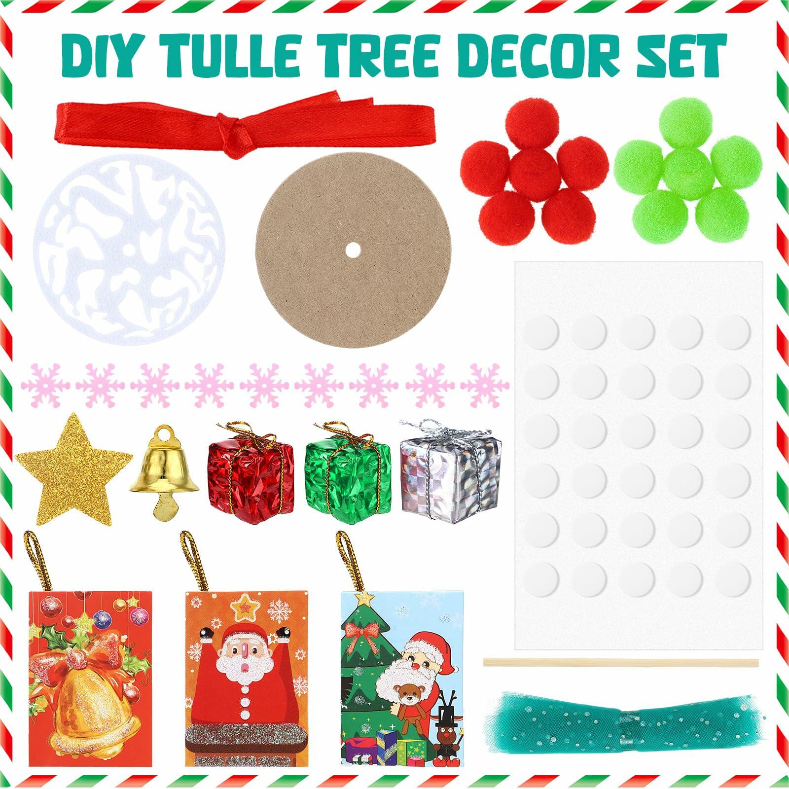Hungdao 3 Set DIY 12 Inch Tulle Christmas Tree Craft Kit with Light