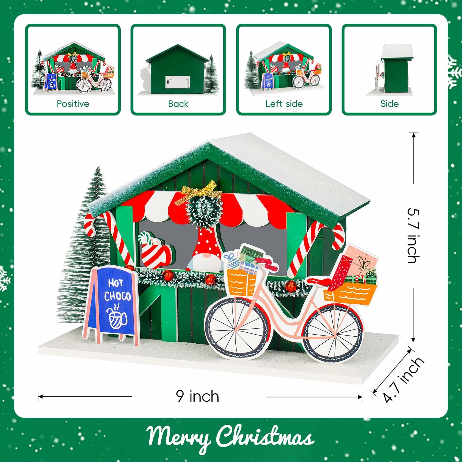 [Like New] Zqoyn LED Lighted Christmas Village Set Indoor Table Decor Bicycle