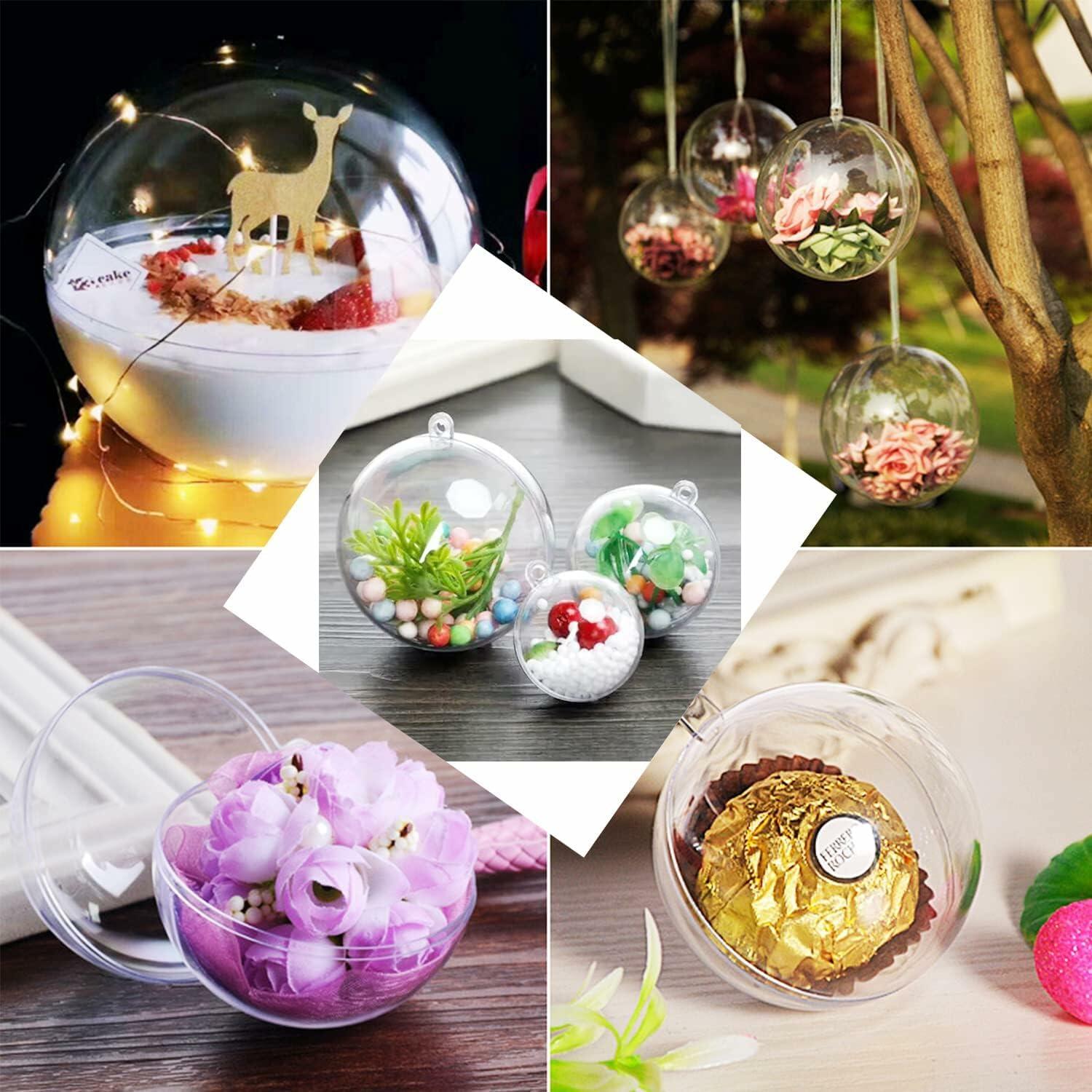 [Like New] Ranchbtn Clear Plastic Fillable Ornaments 25 Pcs 5 Sizes Transparent DIY