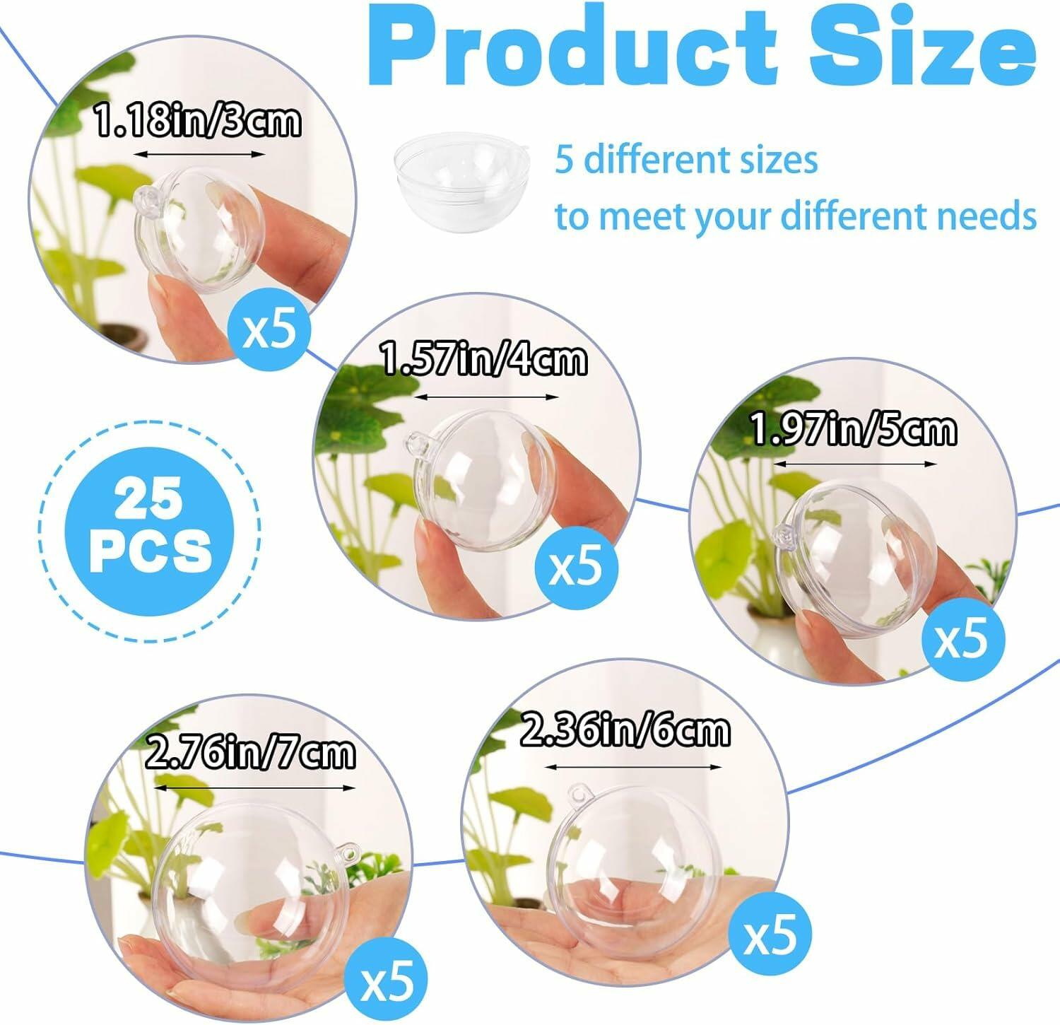 [Like New] Ranchbtn Clear Plastic Fillable Ornaments 25 Pcs 5 Sizes Transparent DIY