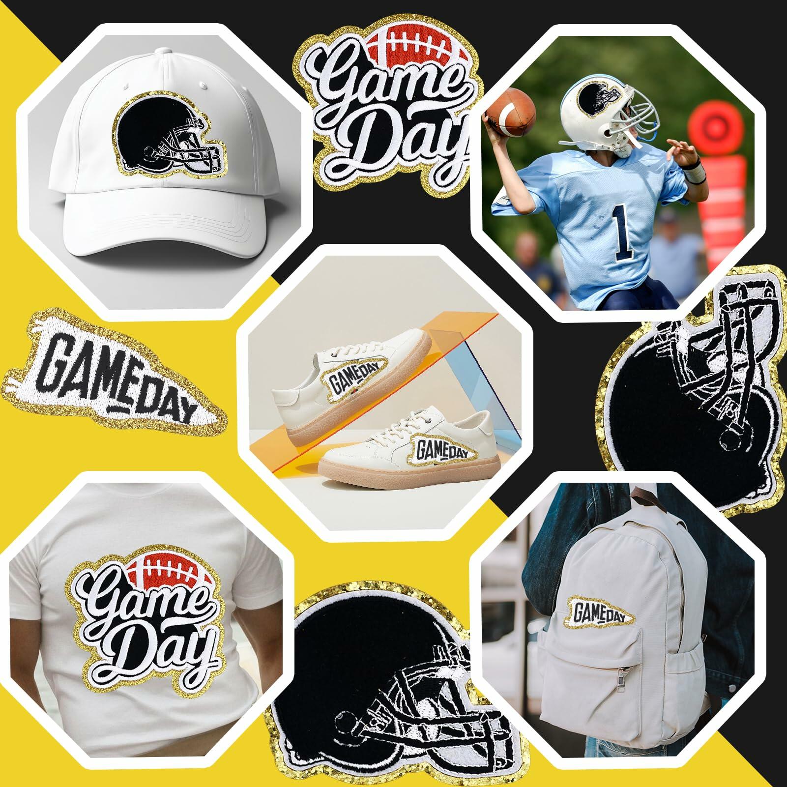 Tmtains 6Pcs Game Day Embroidered Iron-On Patches Football Helmets Black