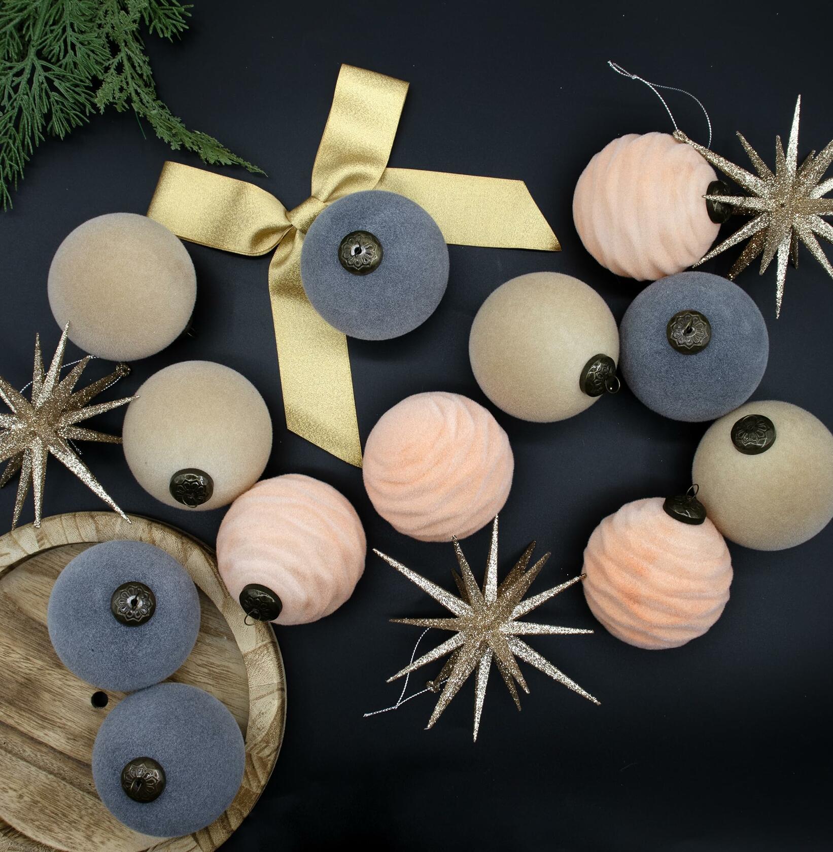 [Like New] 12PCS Velvet Christmas Ball Ornaments 3.15" Handmade Flocked Shatterproof Set