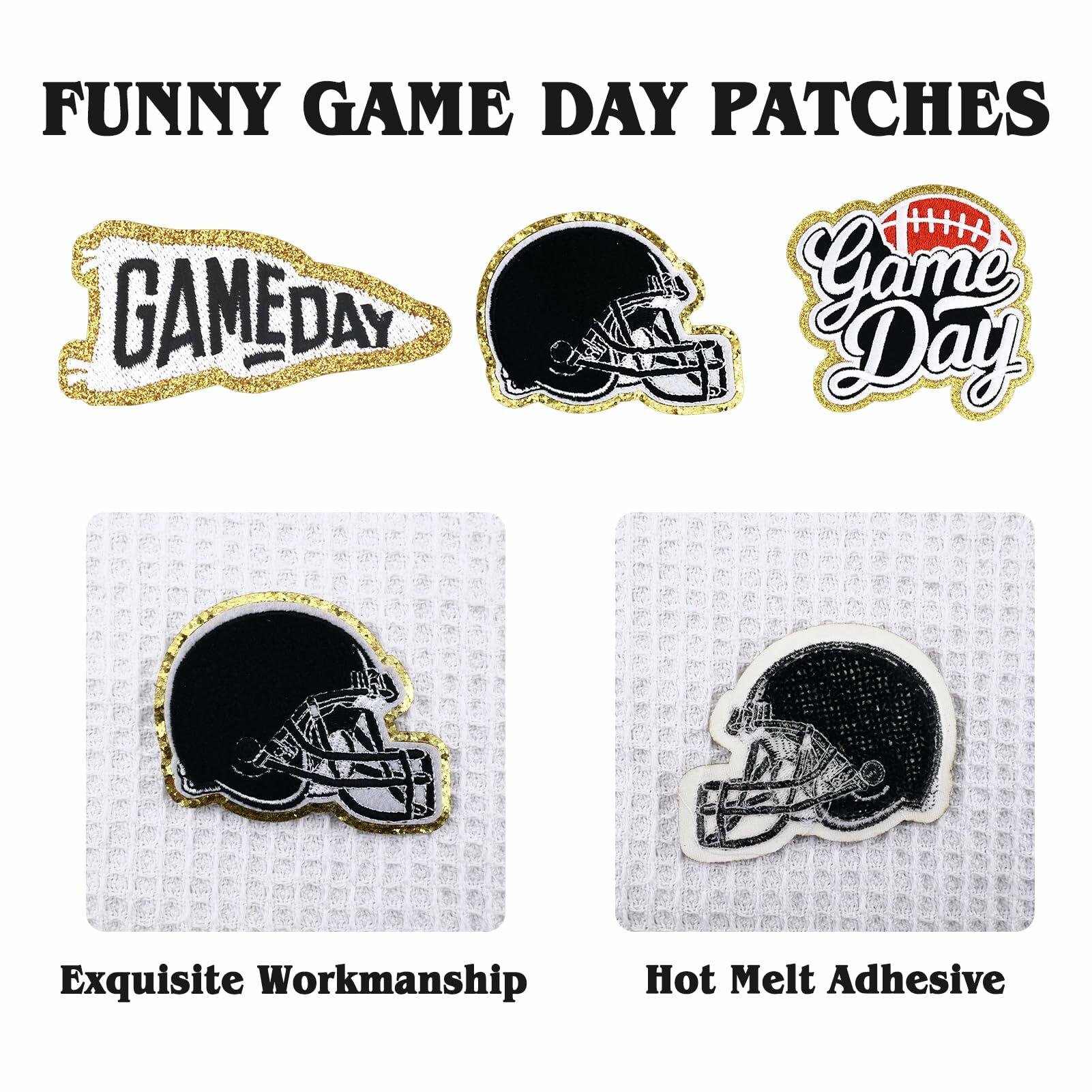 Tmtains 6Pcs Game Day Embroidered Iron-On Patches Football Helmets Black