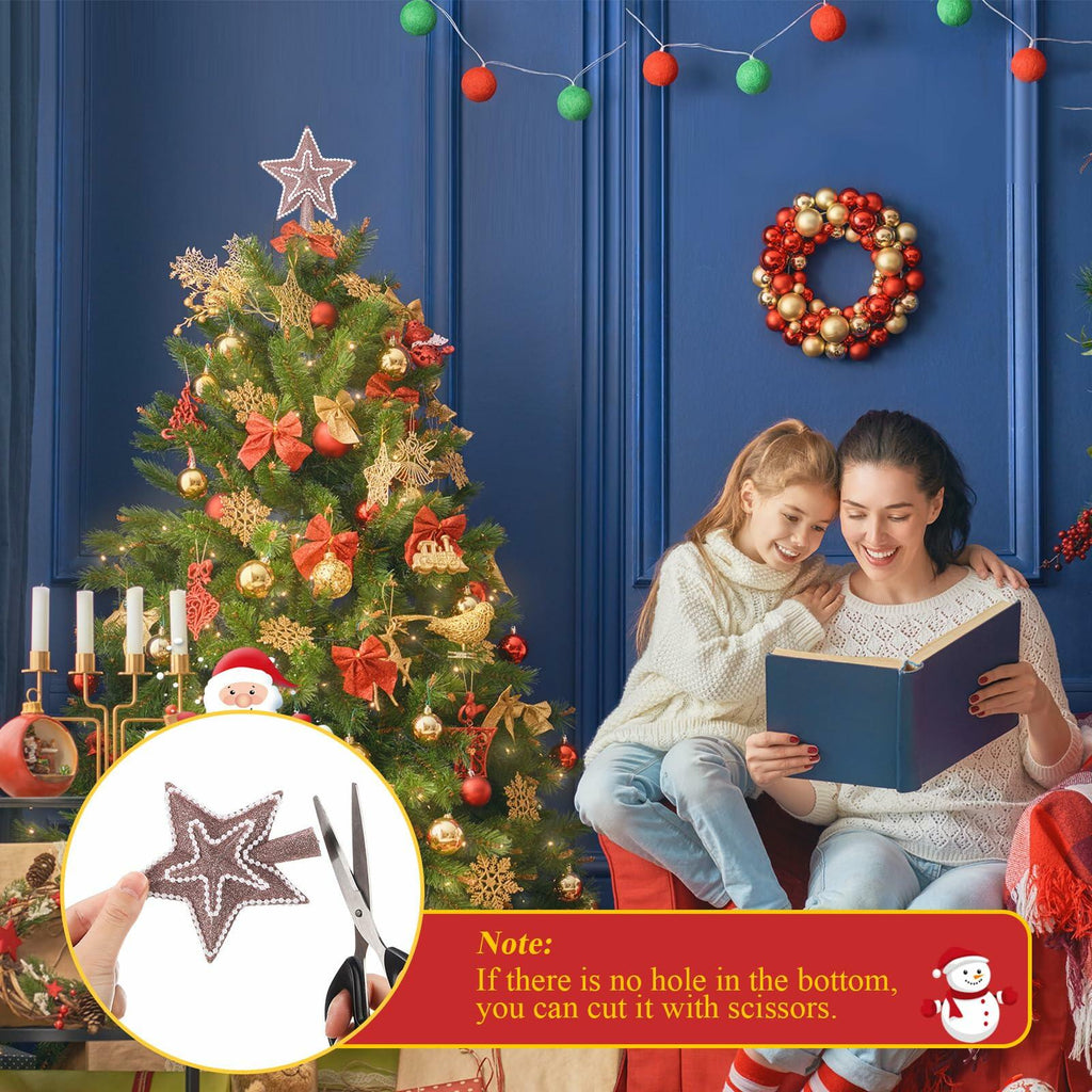 [Like New] Hollowfly Glitter Mini Star Christmas Tree Topper Rose Gold 4 Inch
