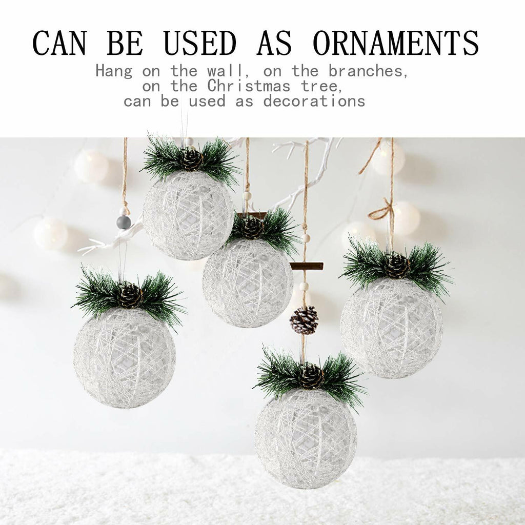 [Like New] Christmas Ball Ornaments 4pc Set White Pinecone Rattan Thread String 4.7"