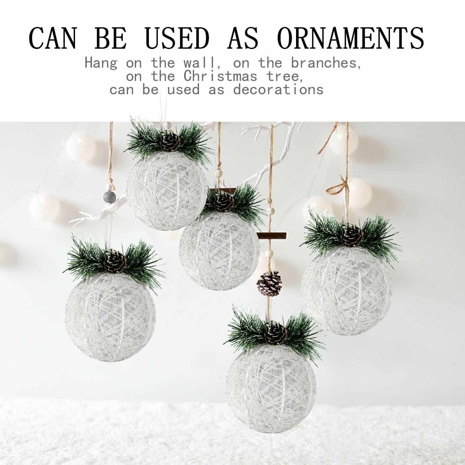 [Like New] Christmas Ball Ornaments 4pc Set White Pinecone Rattan Thread String 4.7"