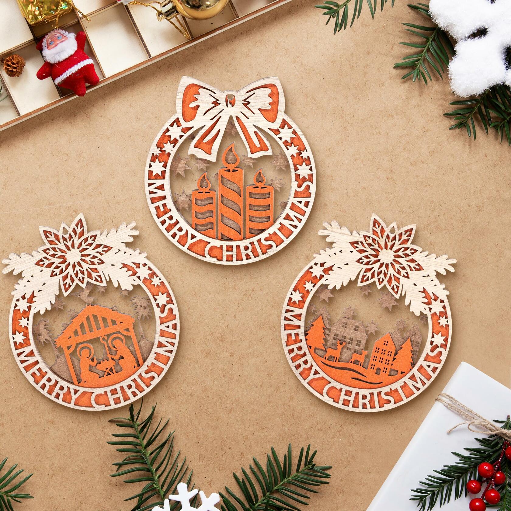 Wooden Christmas Tree Ornaments Hanging Decorations Indoor Home Decor