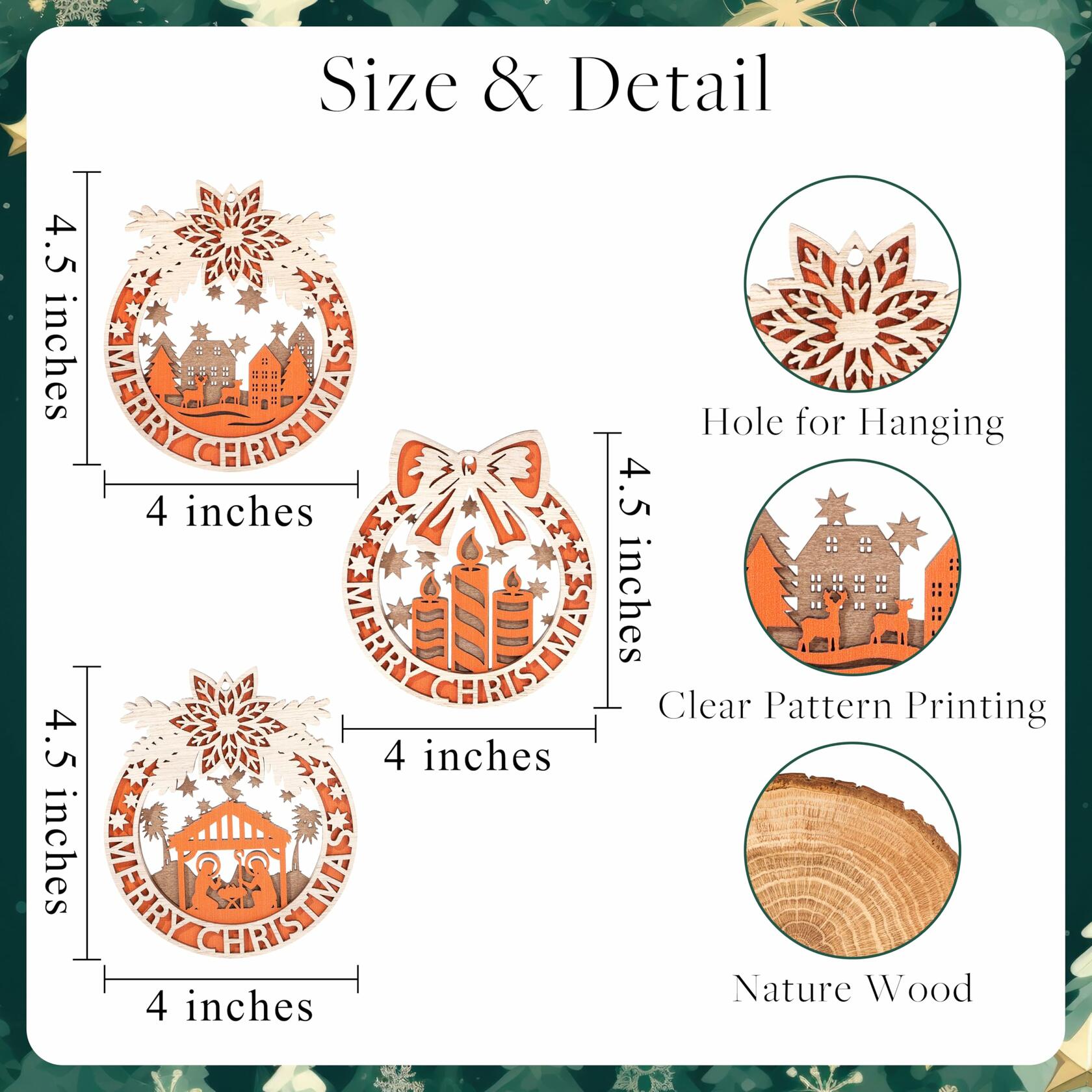 Wooden Christmas Tree Ornaments Hanging Decorations Indoor Home Decor