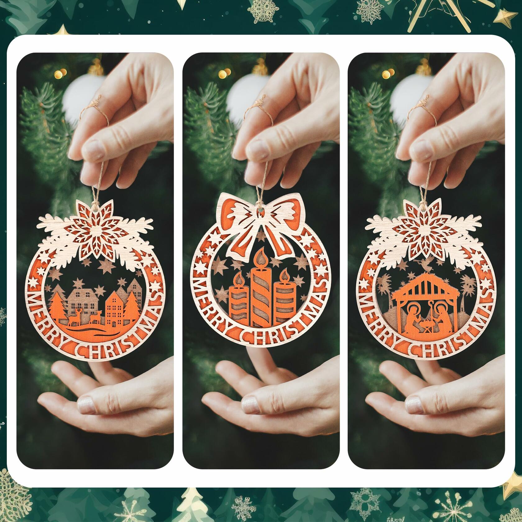 Wooden Christmas Tree Ornaments Hanging Decorations Home Indoor Party Decor