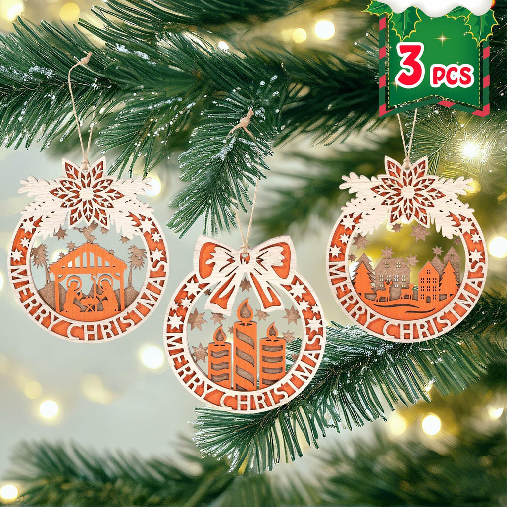 Wooden Christmas Tree Ornaments Hanging Decorations Indoor Home Decor