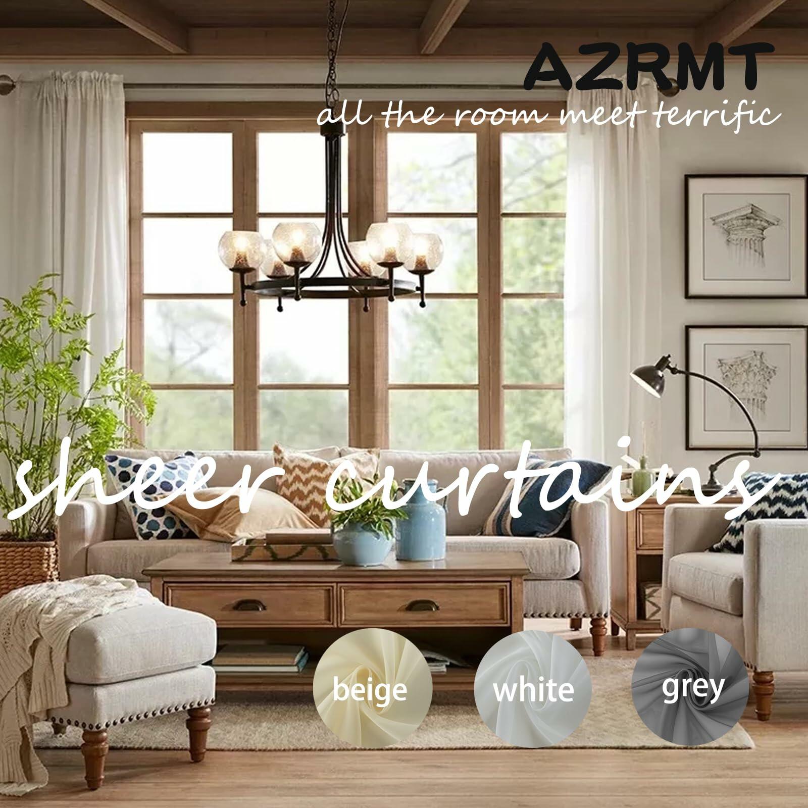 AZRMT Long Sheer Curtains 37x120in Rod Pocket Light Filtering Beige 2 Panels
