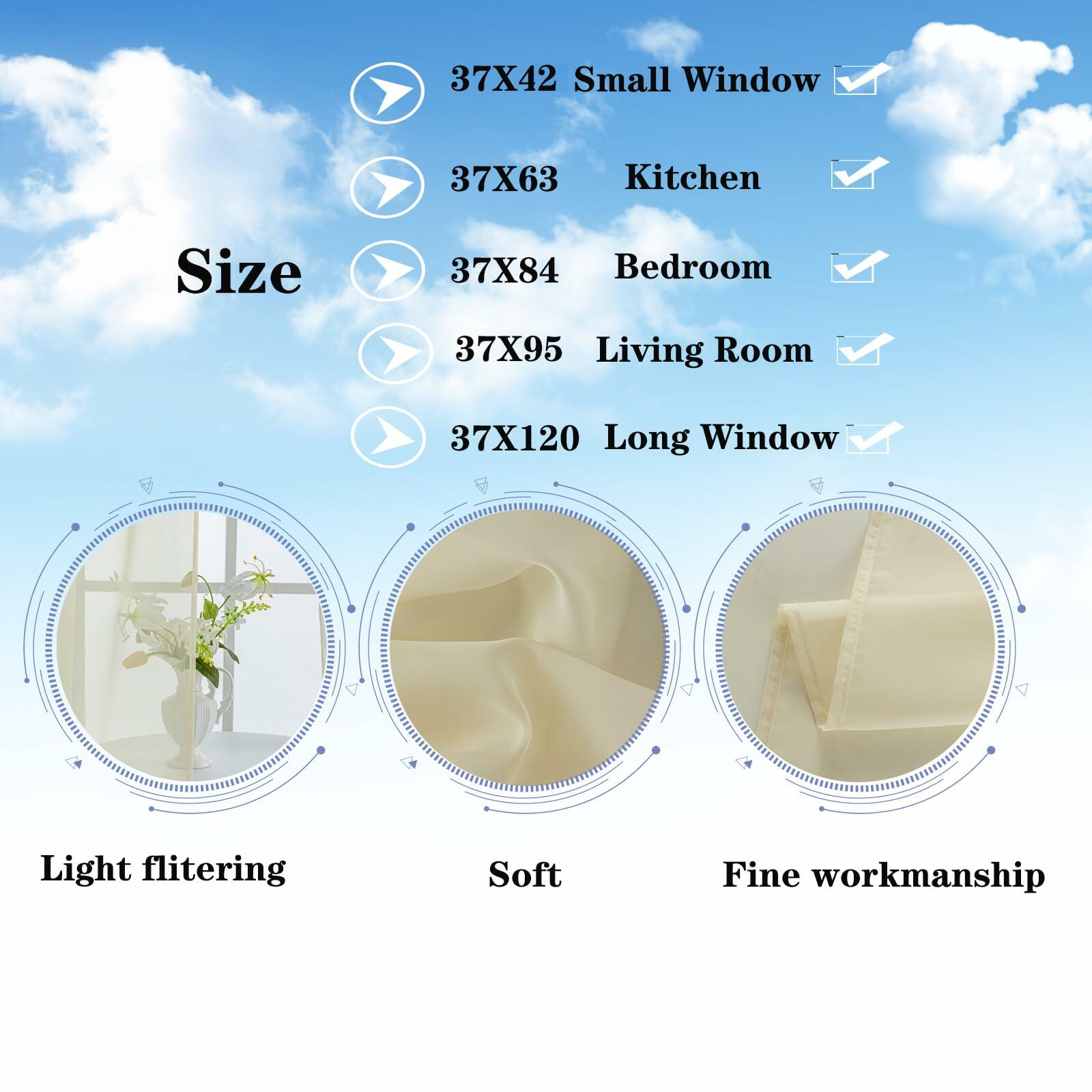 AZRMT Long Sheer Curtains 37x120in Rod Pocket Light Filtering Beige 2 Panels