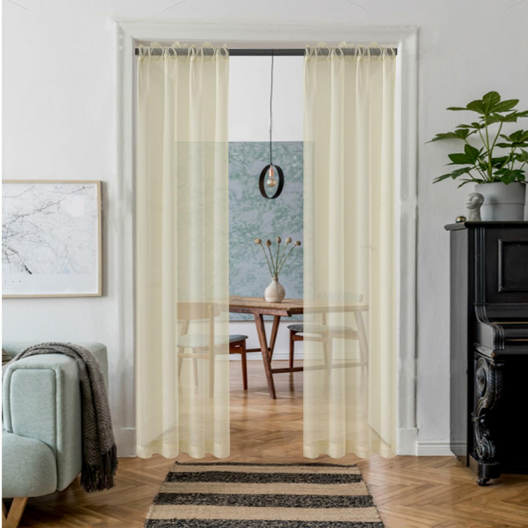 AZRMT Long Sheer Curtains 37x120in Rod Pocket Light Filtering Beige 2 Panels