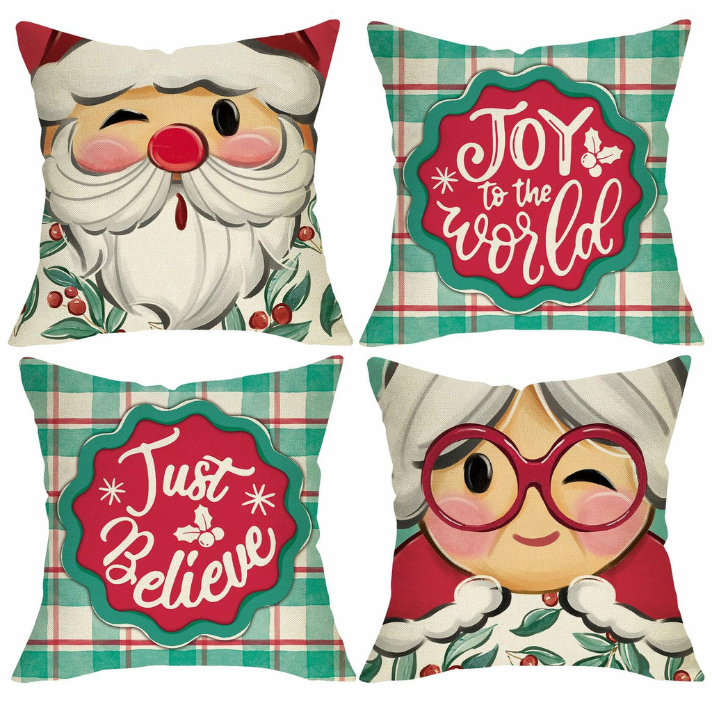 Fjfz Christmas Santa Mrs Claus Throw Pillow Covers 16x16 Green Set of 4