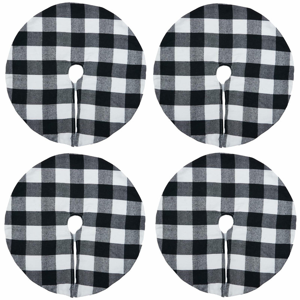 4 Pack Christmas Tree Skirt 15" Black White Buffalo Plaid Holiday Decor