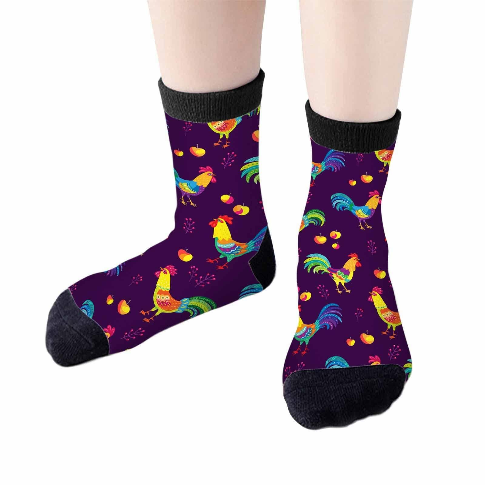 Samgula Multicolor Rooster Crew Socks Purple Rural Berry Colorful Size 6-8
