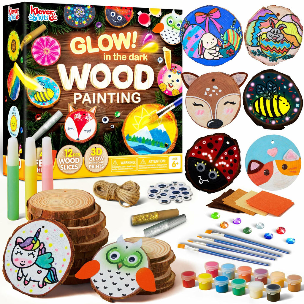 [Like_new] Klever Kits Wooden Painting Craft Kit Glow in Dark Wood Slices Kids Ages 6-12