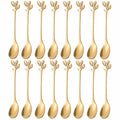 AnSaw 16-Pack Elegant Gold Leaf 4.7" Espresso Spoons Stainless Steel Mini