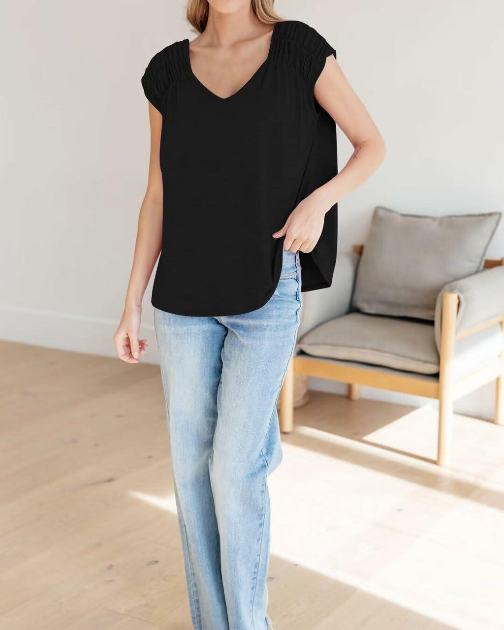 Bliwov Womens V Neck Short Sleeve Casual T Shirt Black 3XL