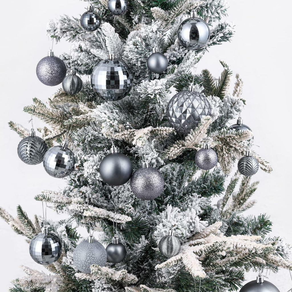 LANGXUN 36pcs Grey Christmas Tree Decorations Balls Shatterproof Ornaments