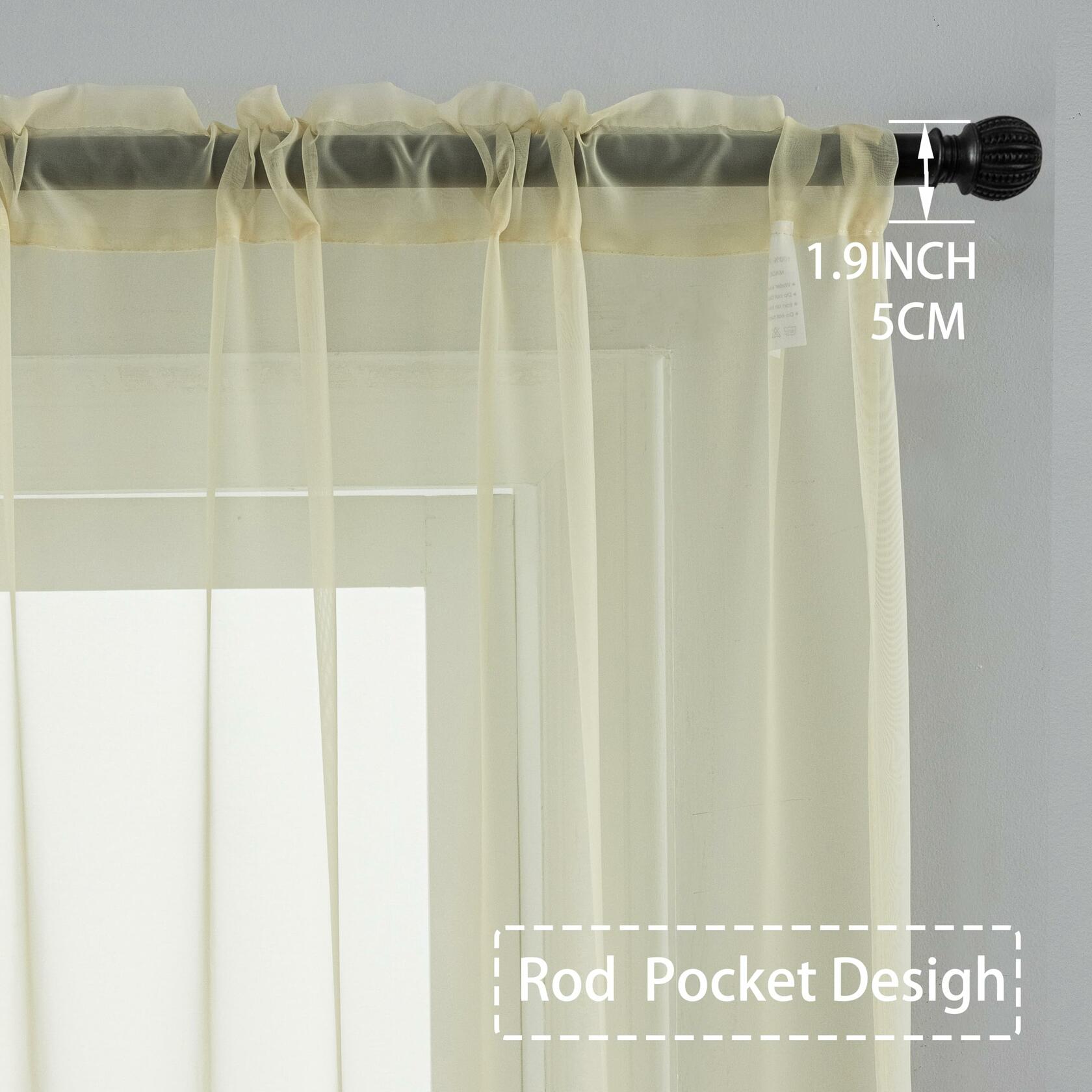 AZRMT Curtains 2 Panels 37x63in Light Filtering Sheer Rod Pocket Soft Beige
