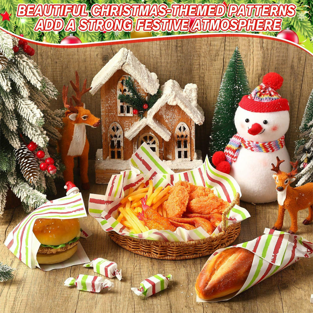 Tenceur 150 Pcs Christmas Wax Paper Sheets Red Green Striped Parchment
