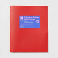 up&up 2 Pocket Plastic Folder with Prongs Red 50 Sheet Capacity Polypropylene