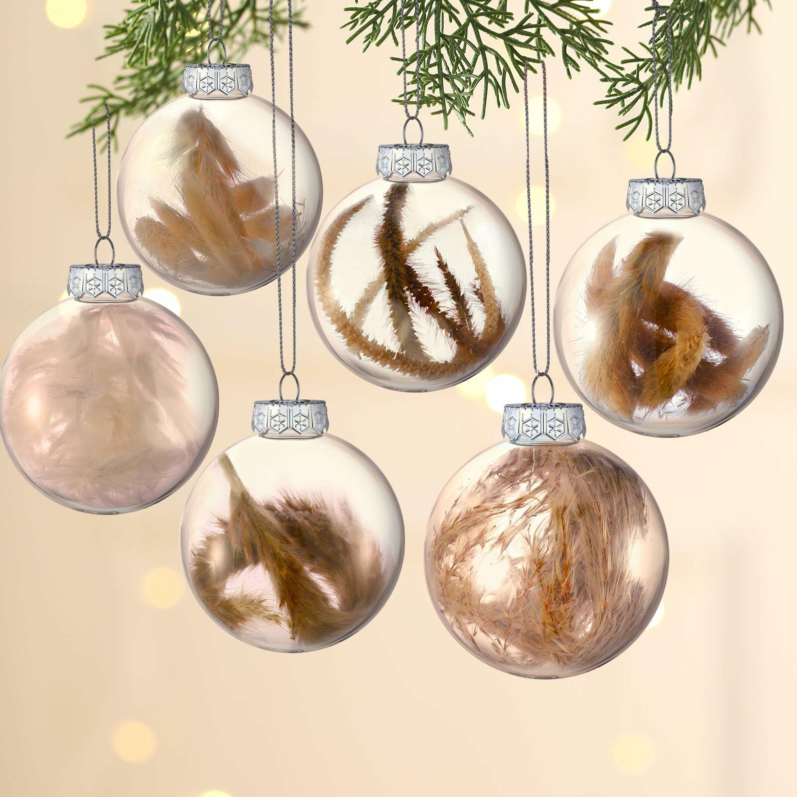 Syhood 6 Pcs Farmhouse Christmas Ball Ornaments 3.15 Inch Clear Plastic
