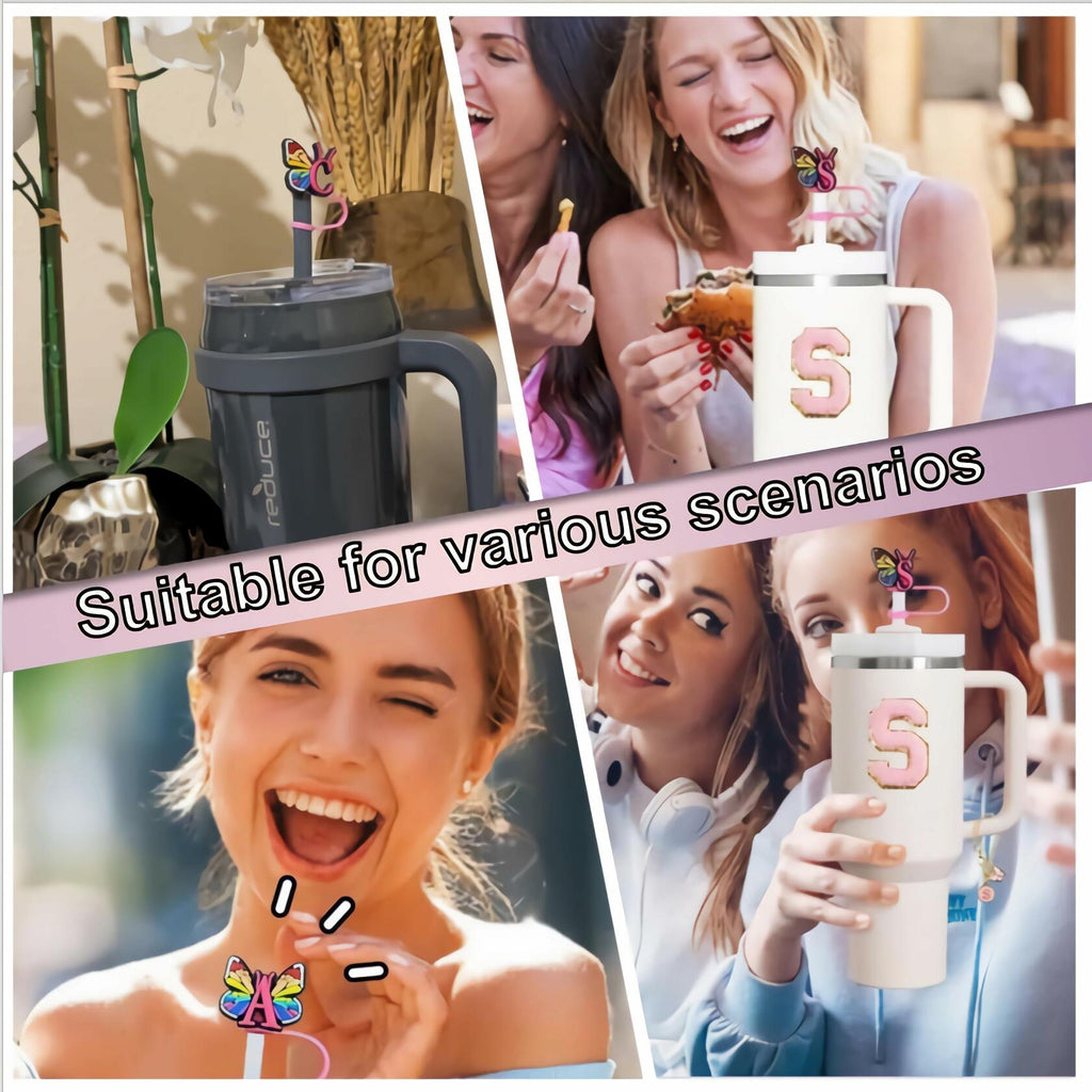 IN CHENTHY Silicone Straw Covers 2pcs Topper + Charm Chain + Stickers S