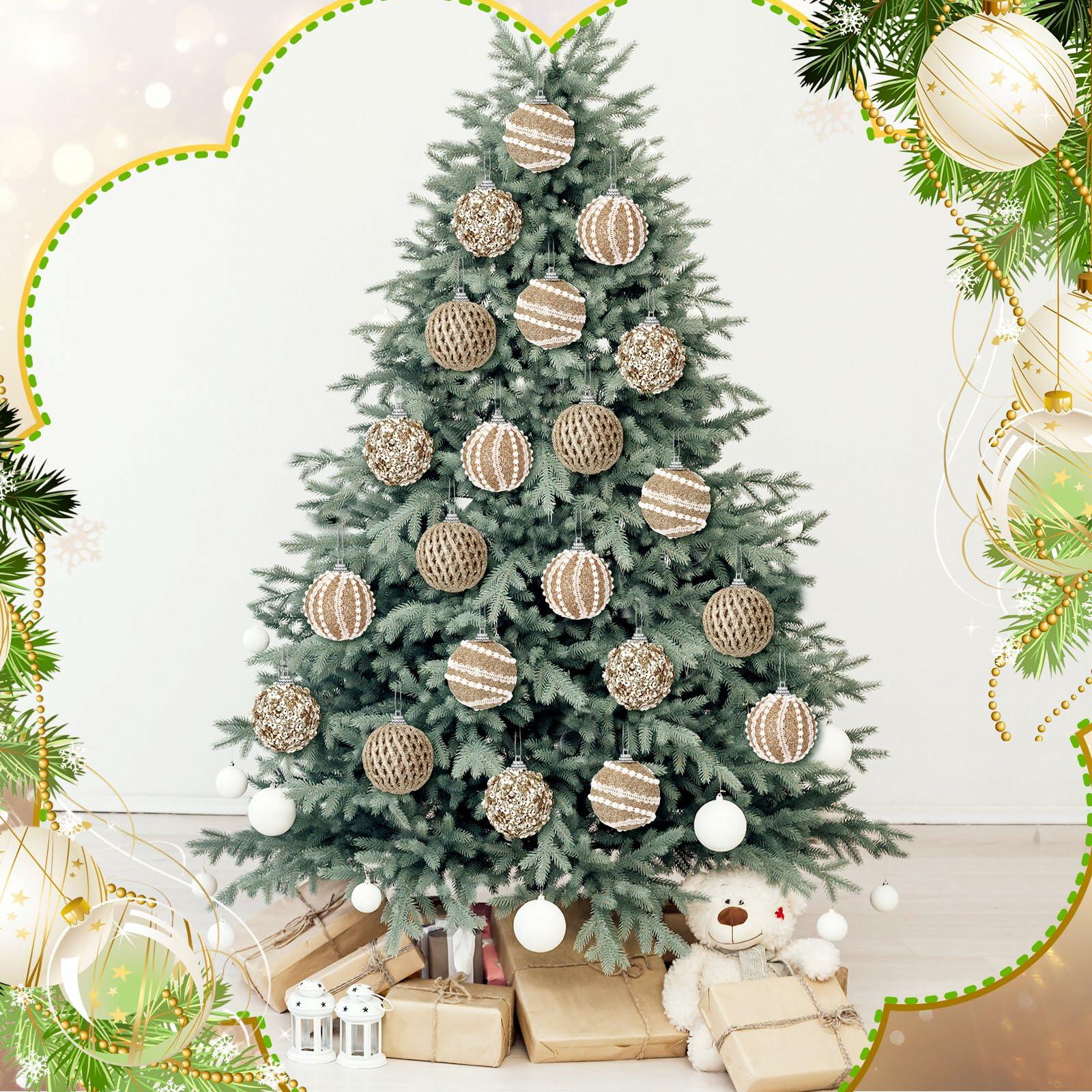 Civaner 16 Pcs Christmas Ball Ornaments Pearl Champagne Sequin Shatterproof