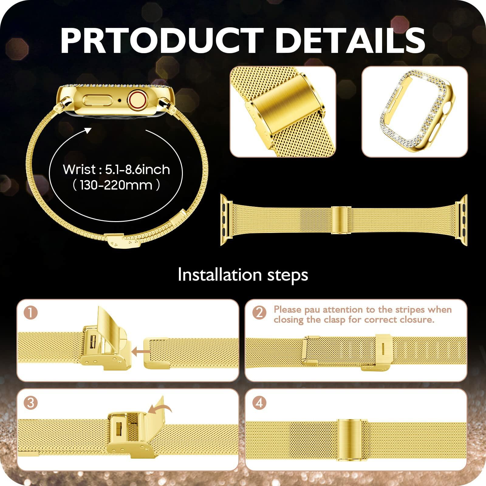 DABAOZA Apple Watch Band Crystal Rhinestone Case Mesh Strap 38mm Starlight
