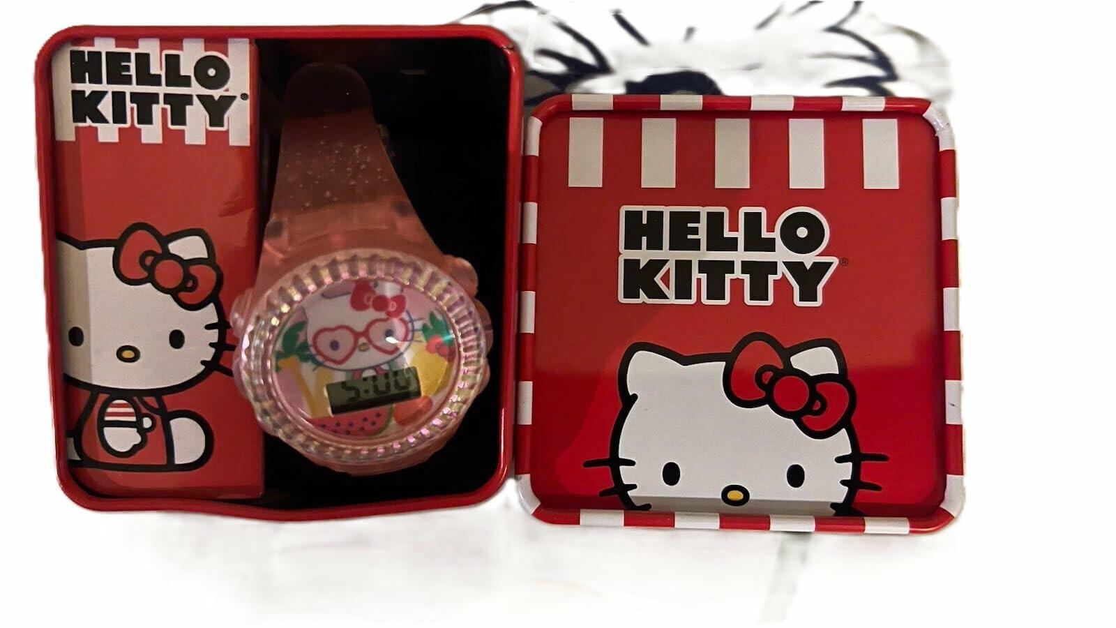 [Like_new] Sanrio Hello Kitty Kids LCD Watch Pink Glitter Strap Adjustable Fit 5.5-8"