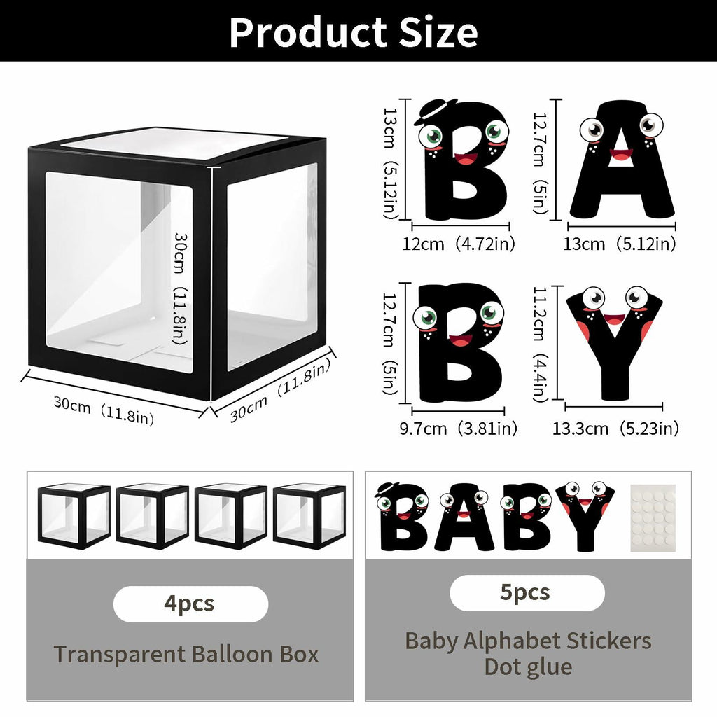 [Like New] Onteftshop Baby Boxes Letters Clear Black 4pcs Party Decorations