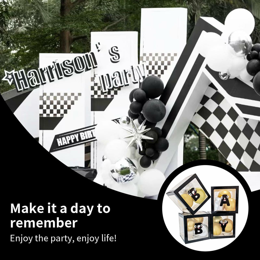 [Like New] Onteftshop Baby Boxes Letters Clear Black 4pcs Party Decorations