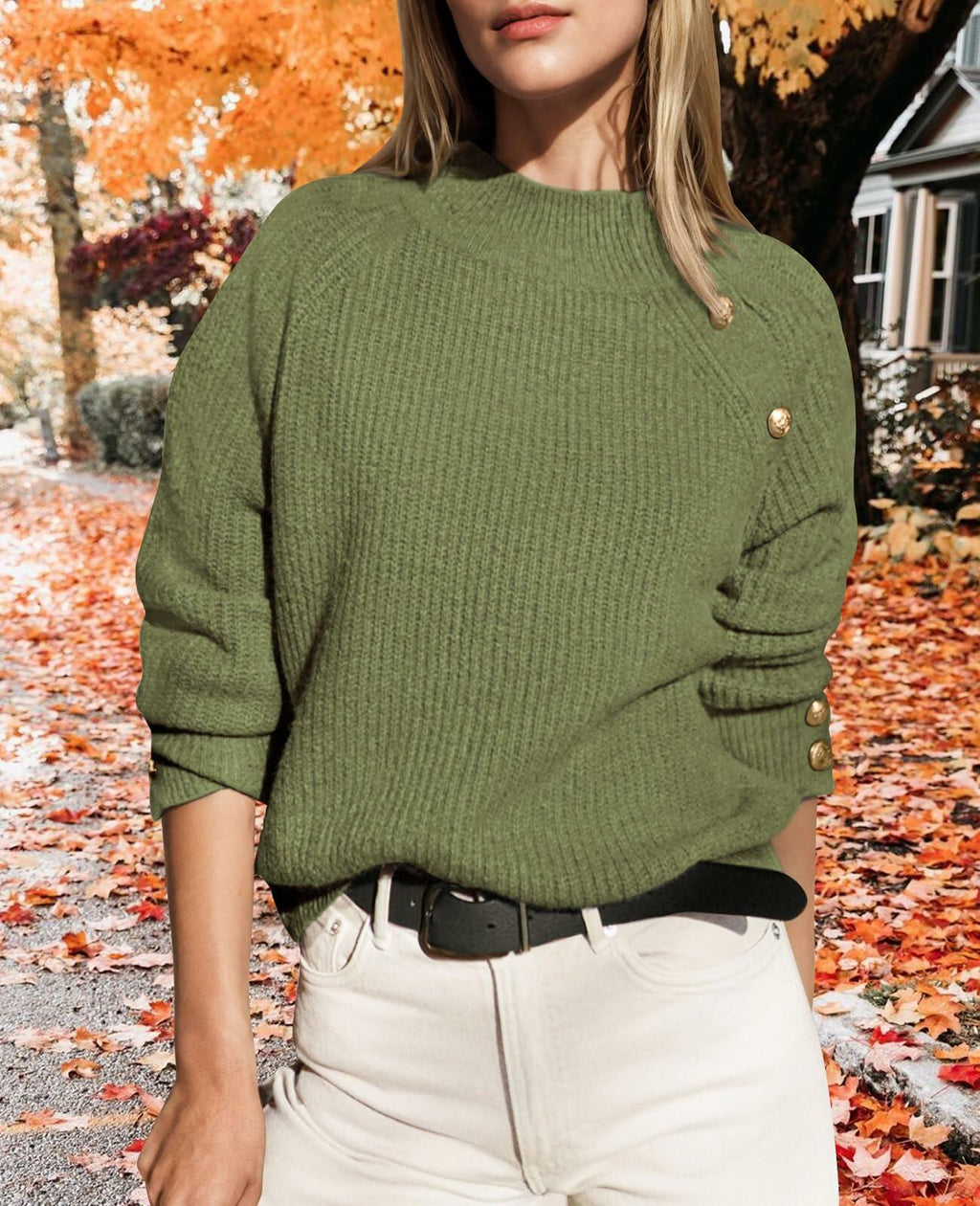 PRETTYGARDEN Womens Ribbed Knit Raglan Mock Neck Sweater Beige Size S