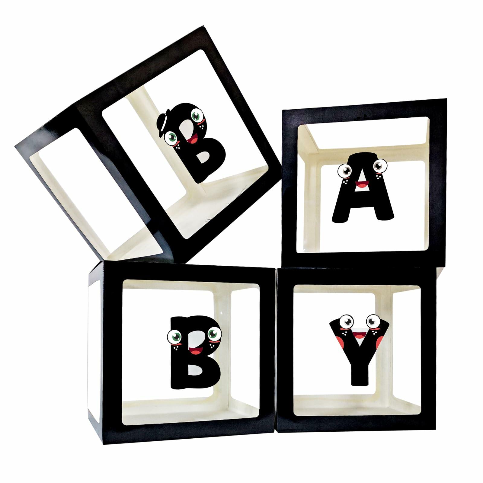 [Like New] Onteftshop Baby Boxes Letters Clear Black 4pcs Party Decorations