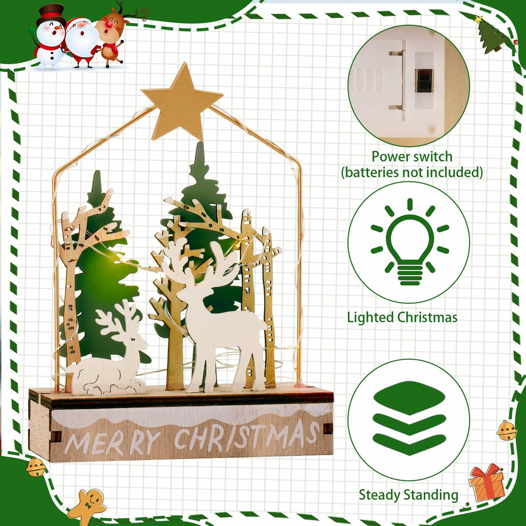 MYISUB Christmas Reindeer LED Wooden Ornaments Small 6.7x3.5x2.36 Inches