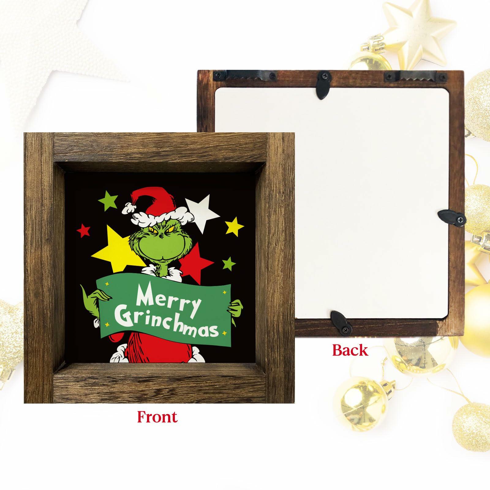 Funny Christmas Wooden Sign Home Bathroom Decor Cute Xmas 7x7 Inch Frame