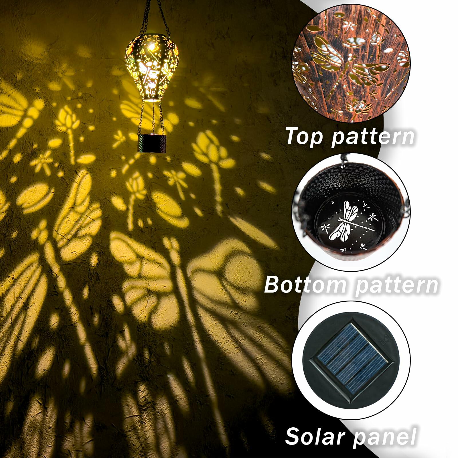 [Like New] Dragonfly Decor Hot Air Balloon Solar Lantern Outdoor Hanging Garden Light