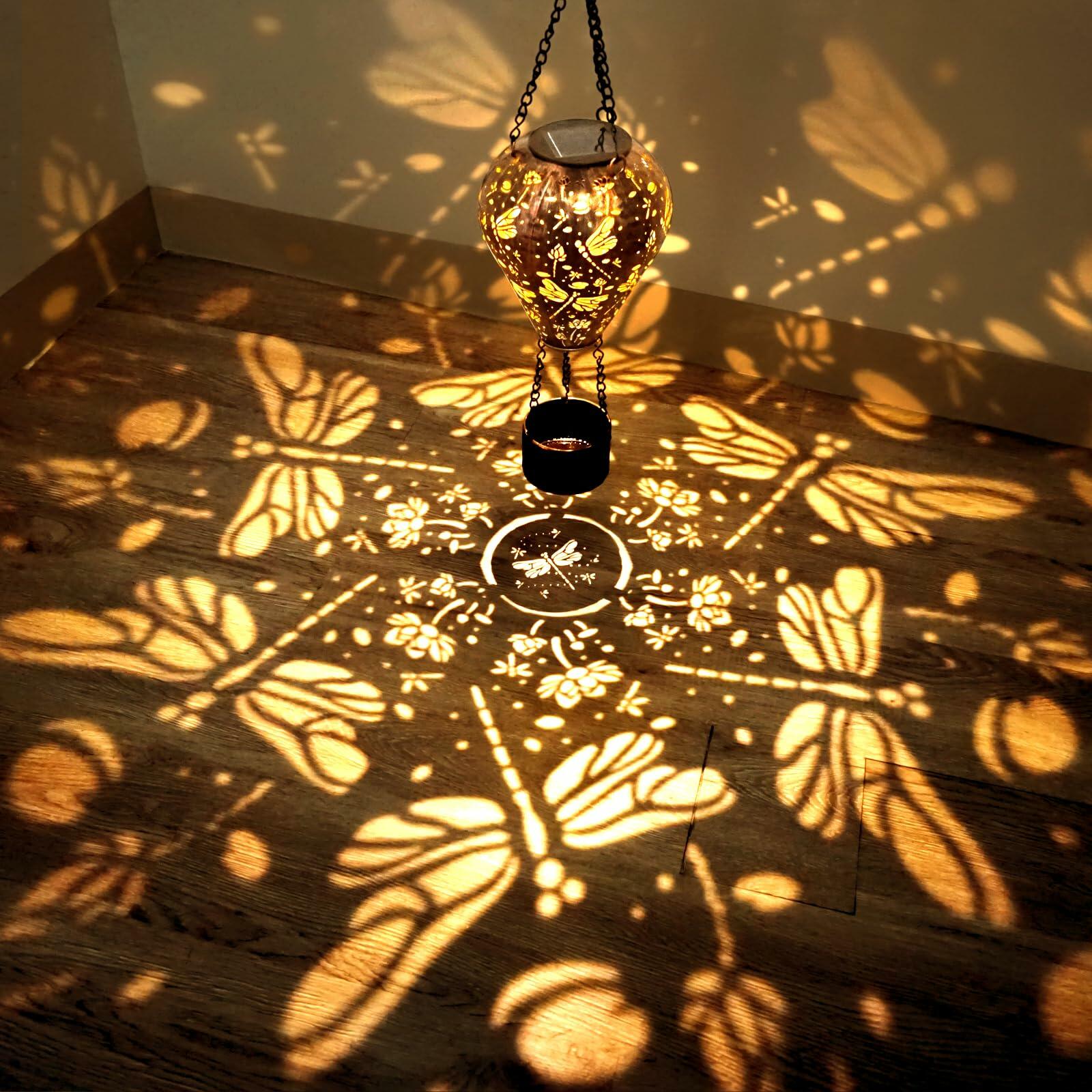 [Like New] Dragonfly Decor Hot Air Balloon Solar Lantern Outdoor Hanging Garden Light