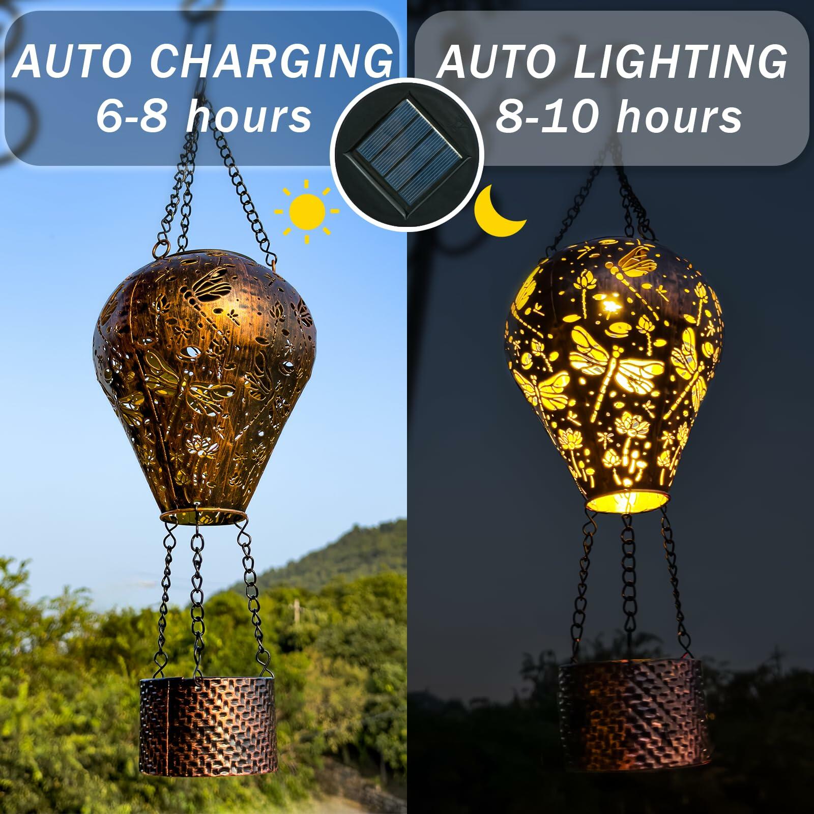 [Like New] Dragonfly Decor Hot Air Balloon Solar Lantern Outdoor Hanging Garden Light