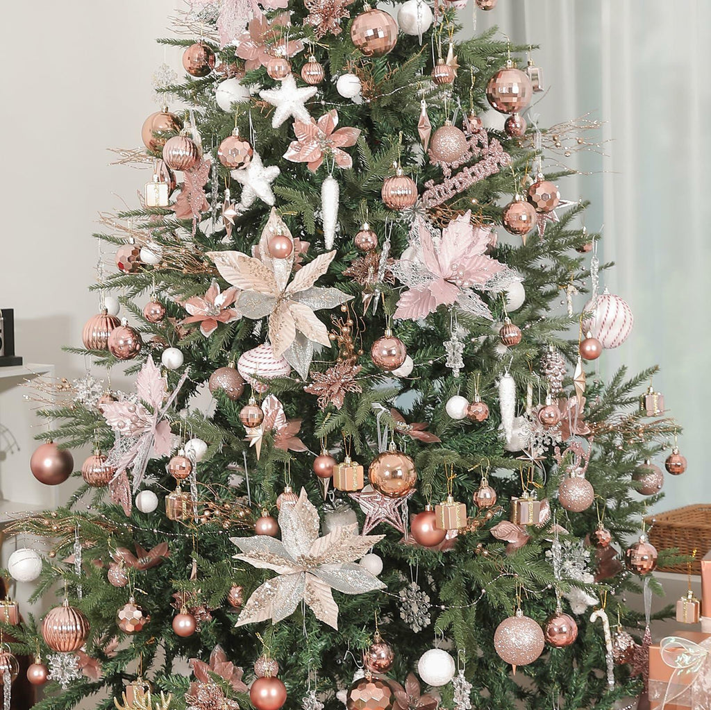 YiYunFloral Christmas Ball Ornaments 36pcs 6 Styles 3 Sizes Rose Gold