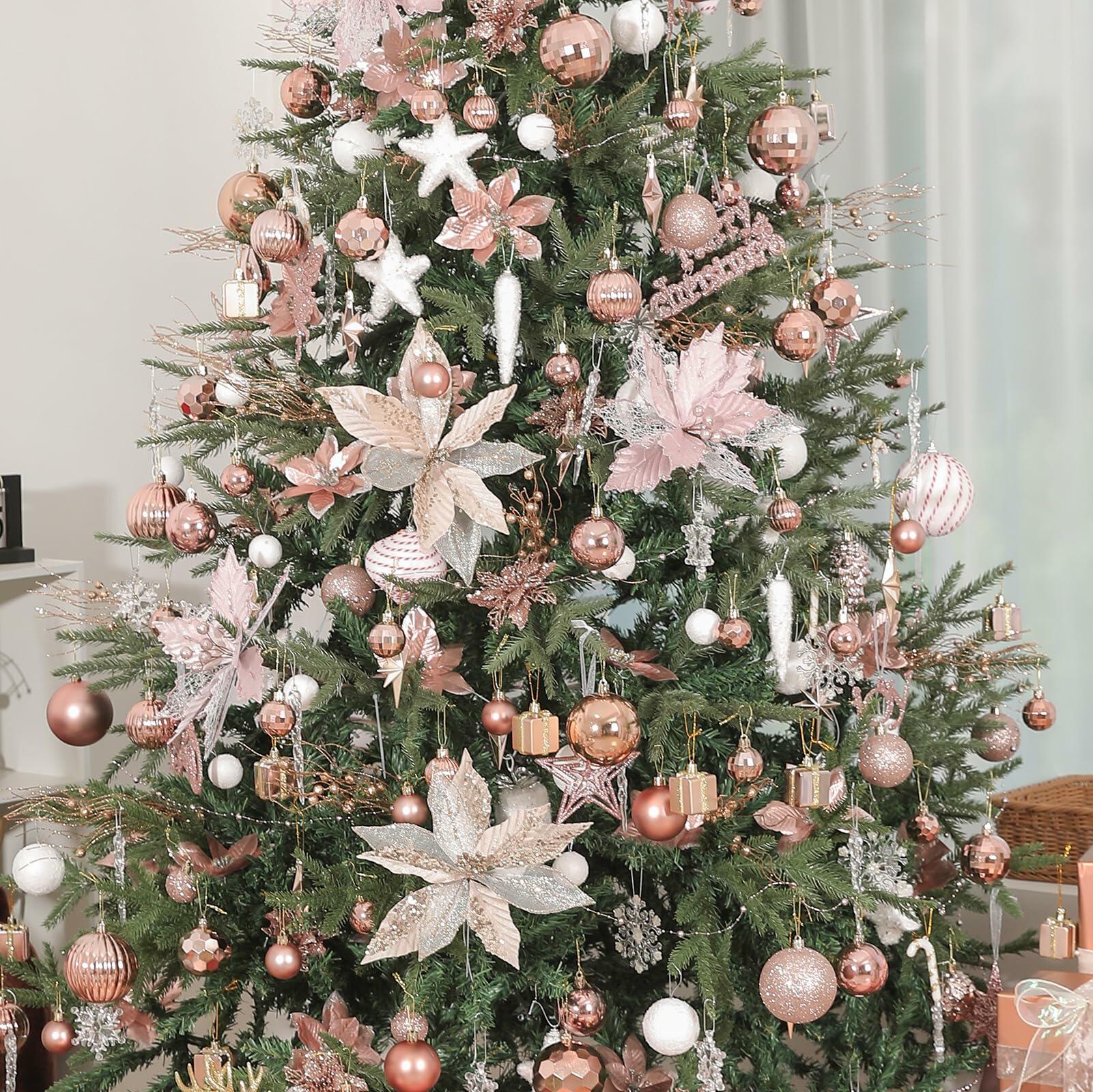 YiYunFloral Christmas Ball Ornaments 36pcs 6 Styles 3 Sizes Rose Gold