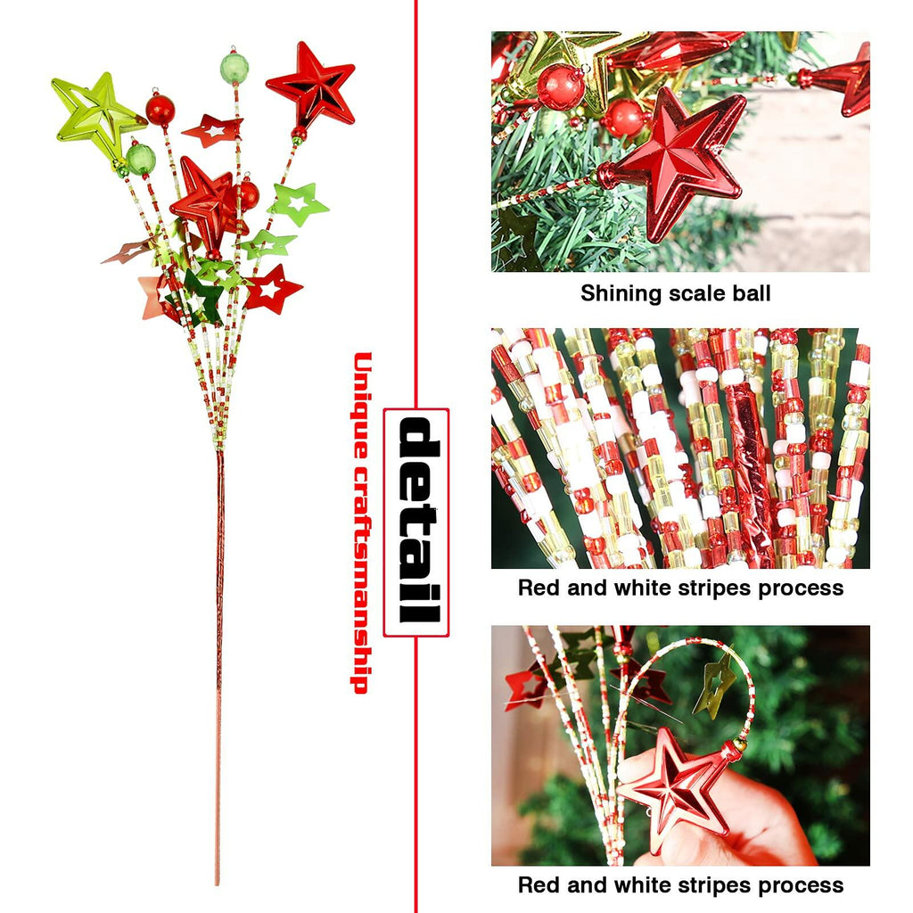 [Like_new] 17" Red Green White Christmas Tree Topper Star Beads Sequin Electroplating