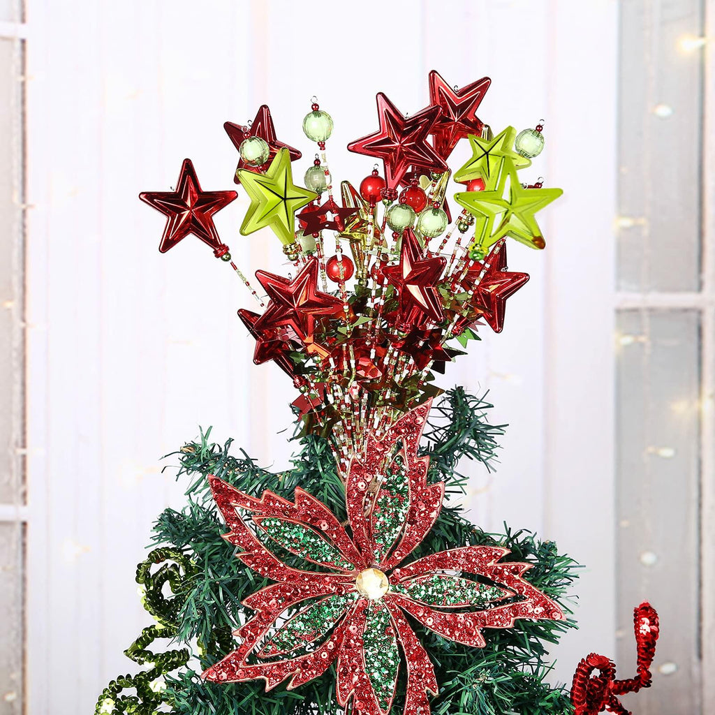 [Like_new] 17" Red Green White Christmas Tree Topper Star Beads Sequin Electroplating