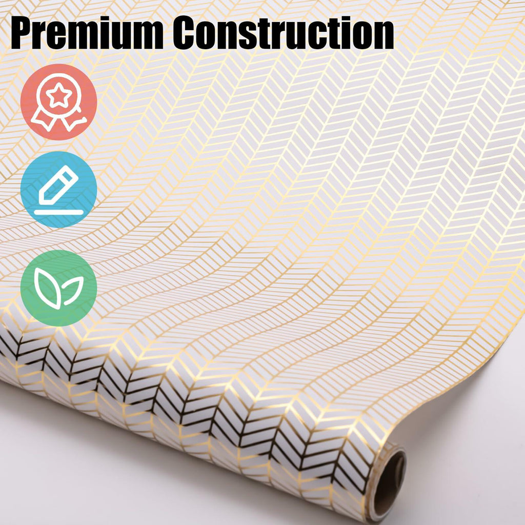 Koogel Wrapping Paper Roll 3 PCS Gold White 17x120 Inch Party Wedding